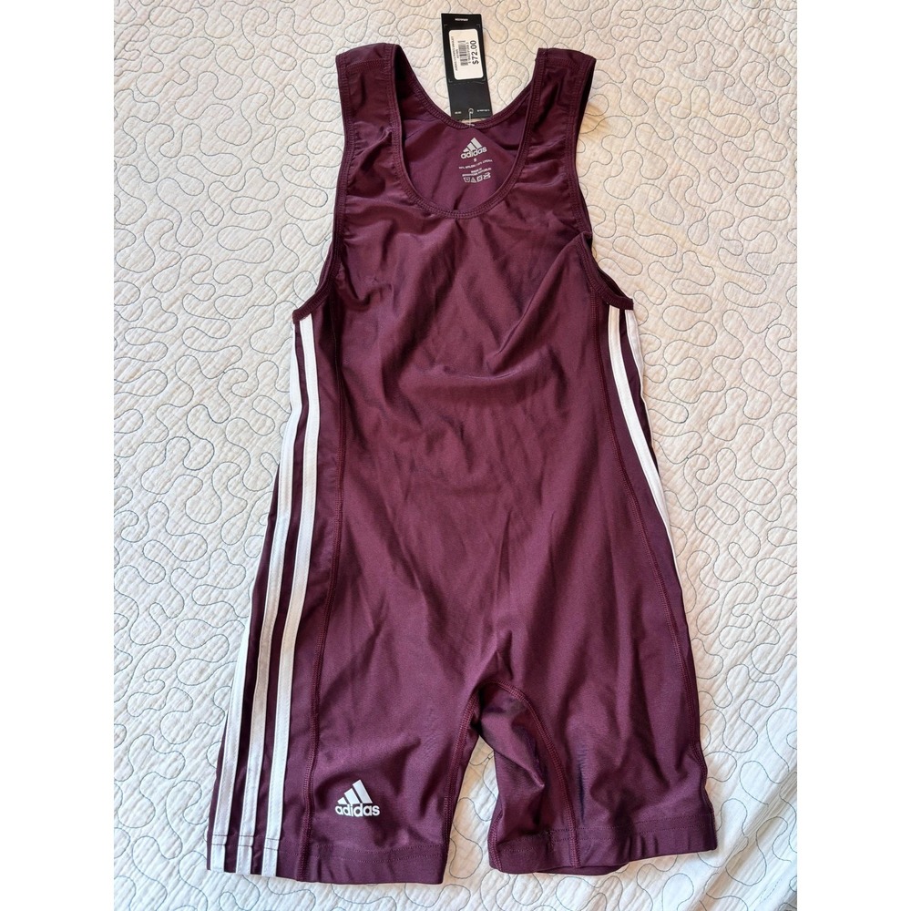 Adidas 3 Stripes Singlet AS102S Maroon Burgundy Wrestling Bodysuit Small